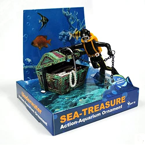 Aquarium Taucher ,Aquarium Dekoration Schiff ,Taucher Schatzsucher Dekoration ,Aquarium Schatztruhe Taucher Lustige dekorative Accessoires für Aquarien Fisch Behälter Landschaft Dekoration (Schwarz)
