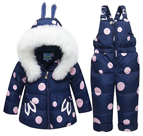 2 stycken småbarn snödräkt för flickor dunjacka med huva kappa + skidbyxor, skidset för barn, blå, 2-3 År
