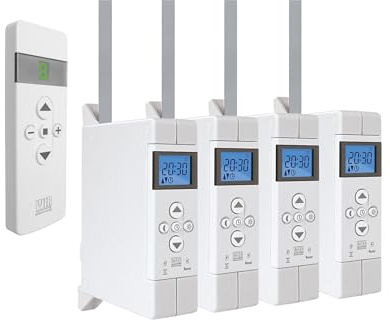 WIR elektronik, eWickler 4 Fenster Funk-Set, eW540-M, 4x elektrischer Gurtwickler + 1x Fernbedienung FB-9, für 12-15 mm Gurtband, Aufputz, bis 9 kg, inkl. Netzstecker (4 Fenster)