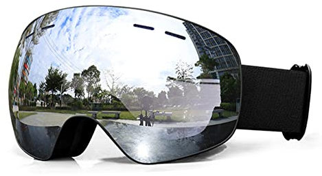 PJDDP Lunettes de Ski OTG pour Homme et Femme, Masque de Ski Anti-Buée Anti-UV, Masques Snowboard Lunettes pour activités de Plein air Ski Cyclisme Randonnée, Compatible avec Casque,Argent