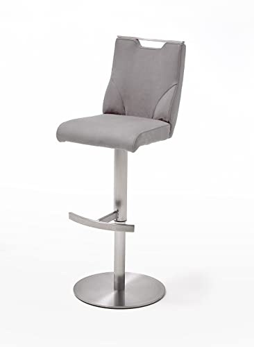 Robas Lund Barhocker Eisgrau Leder drehbar 360°, Barstuhl höhenverstellbar, Giulia C