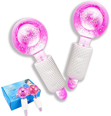 Smasener 2Pcs Facial Ice Globes, Massaggio Ice Cool Roller Ball, Ice Roller Ball, Massage Ice Ball Skin Care Tool, Riducono il Gonfiore e Le Occhiaie (Confezionati in coppia, Rosa)