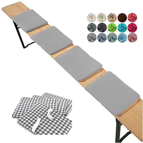 heimtexland ® Sitzkissen 4er Set Bierbank Polster Auflage Bierzeltgarnitur Garten Deko Kissen Typ859 Grau