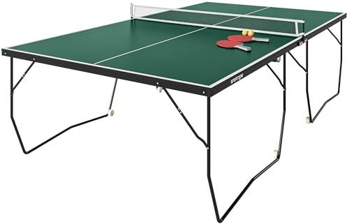 SPORTNOW Vikbart bordtennisbord, bordtennisbord inomhus med hjul, bordtennisspelset med 2 bordtennisracketar och 3 bollar, stål, grönt, 274 x 152,5 x 76 cm