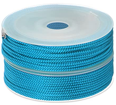 sourcing map Piezas Torcido Nylon Cordel Hilo Rebordear Cordón 2mm 13M/43 Pies Extrafuerte Trenzado Nylon Cuerda para Fabricación Pulseras Joyería Fabricación, Brillante Azul