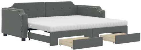 vidaXL Tagesbett, Ausziehbar Schlafsofa mit Schubladen Matratzen, Bettsofa Gästebett für Schlafzimmer Wohnzimmer, Sofa Bett Ausziehbett, Dunkelgrau 90x200 cm Stoff