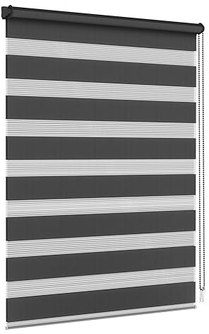 Jalousiescout Doppelrollo Klemmfix ohne Bohren & mit Bohren, 100x150cm Schwarz Rollo Fensterrollo lichtdurchlässig, Sonnenschutzrollo Zebrarollo für Fenster & Türen