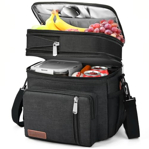 BAGNN Lonchera y lonchera para hombres y mujeres, lonchera grande aislada para adultos, a prueba de fugas, bolsa térmica para el trabajo, picnic, playa, 16 L, color negro