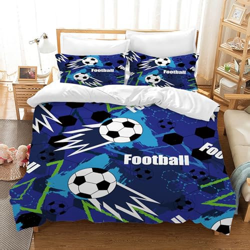 Housse de Couette Football Parure de Lit Sport Football Motif pour Enfant 1/2 Personne,Housses de Couettes Microfibre avec Fermeture Éclair et 2 Taies d'oreiller 65x65 cm (Football 03, 140 x 200 cm)