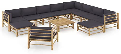 BAZZI Gartenmöbel, Gartenmöbel, Gartenmöbel, Outdoor-Loungeset, 12-teilig, mit Kissen, dunkelgrau, Bambus