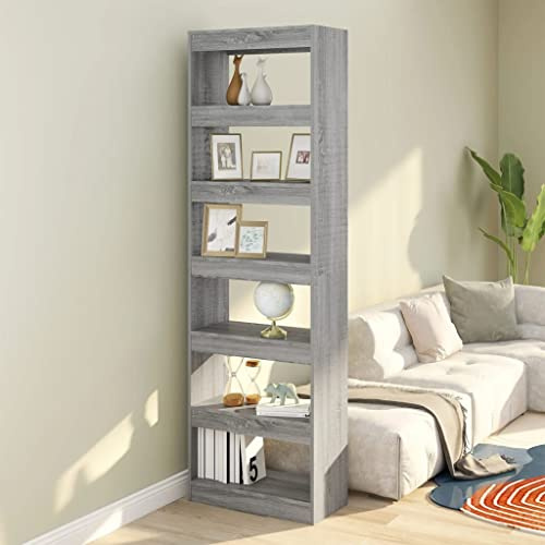 CKioict Eckvitrine Modernes Standregal Wohnzimmermöbel Bücherregal/Raumteiler Grau Sonoma 60x30x198 cmfür Wohnzimmer, Schlafzimmer, Büro