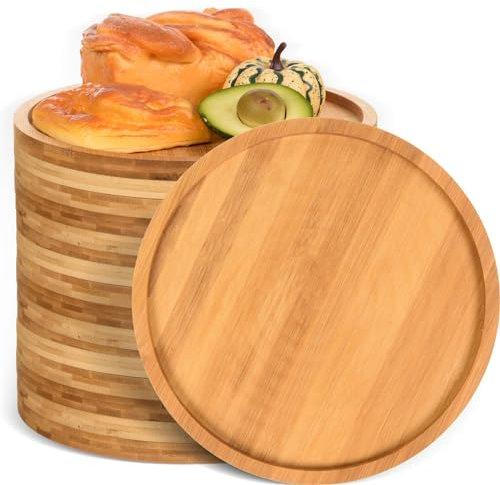 AWIZOM Runde Bambus-Serviertabletts aus Bambus, Charcuterie-Brett, runde Servierplatte aus Holz, Obstbrot, Salatteller mit Rille für Küche, Theke, Zuhause, Esszimmer, Couchtisch, 30 cm, 12 Stück