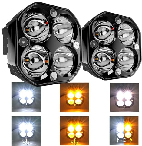 ASLONG 2PCS 3 Inch Spot LED White/Amber Flasing Strobe Pods with Six Modes Square Cube Fog Lights Bumper Work Lights with Switch Wiring Harness for Offroad Truck 4WD SUV ATV UTV