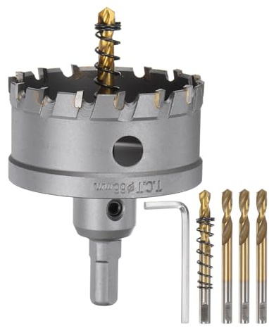 sourcing map Kit de scie-cloche en carbure de tungstène de 66 mm avec 5 forets centraux, ressorts, 1 clé pour acier inoxydable, cuivre, fer, aluminium