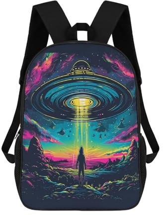 TNFHSOFT Soucoupes volantes extraterrestres Sac À Dos Pour Enfants Sac À Dos Amusant À La Mode Pour Garçons Et Adolescents Imprimé En 3D Sacs D'école Pour Garçons 17pouce