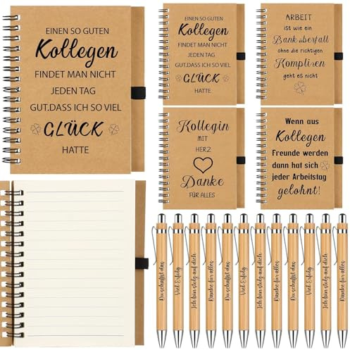 RUIYELE 12 Sets Dankeschön Geschenk für Kollegen Mitarbeiter Spirale Notizbuch Mini Motivierend Notizblöcke Tagebücher Motivation Kugelschreiber Holzkugelschreiber Team Geschenk