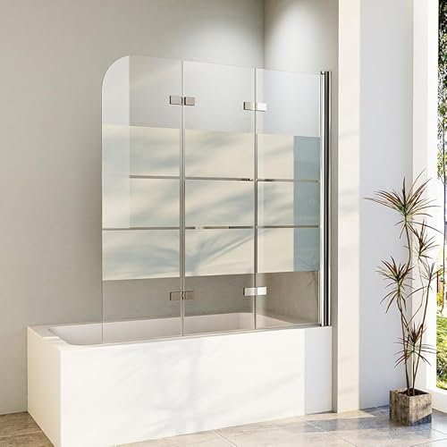 Duschwand Duschabtrennung 120x140cm Dusche für Badewanne Duschtrennwand 6mm ESG Glas 3-Teilig Faltbar Duschwand Badewannenaufsatz Dusche Faltwand Sicherheitsglas Badewannenfaltwand