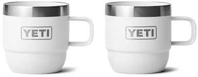 YETI Rambler Espresso Mug, Vacuum Insulated Stainless Steel Stackable Mug, White, 2 Pack 6 oz (177 ml)