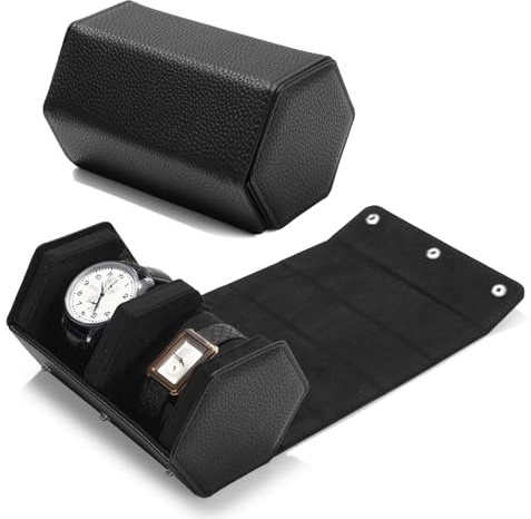 Papten Custodia Da Viaggio Per Orologi, Vera Pelle, 2 Rotoli Per Orologi, Organizer Protettivo Per Orologi Da Polso (nero)