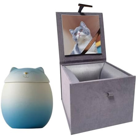 Umberdom Urne pour cendres de chat en céramique mate fabriquée à la main pour animaux de compagnie - Cadeau commémoratif avec boîte - Bleu, taille S