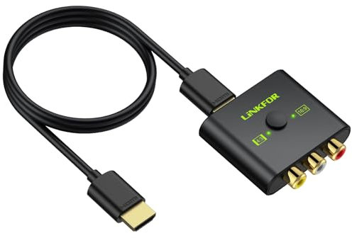 LiNKFOR Convertisseur RCA vers HDMI 1080p, conversion 16:9/4:3, adaptateur audio vidéo CVBS composite PAL/NTSC Wii/PS1/PS2/N64/Xbox