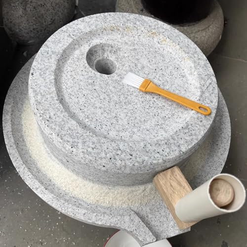 Blazea Home Stone Mill Grinder for Flour, Soybean/Seed/Spice/Rice/Wheat Grinder, Heavy Natural Stone Hand Grain Mill with Wood Frame(35 x 45 cm (13 3/4 x 17 3/4))