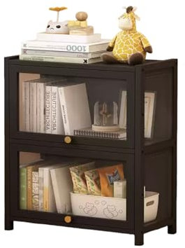 Poxvythb Vitrinenschrank, Sammlervitrine, Vitrine Standvitrine Acryl, wohnzimmerschrank atürlicher Bambusrahmen, Side-by-Side-Türdesign, versiegelt und staubdicht(40x33x73cm/2 Schicht/Schwarz)