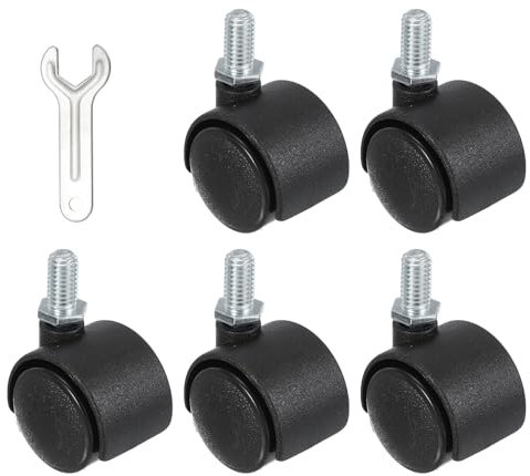 PATIKIL Office Chair Wheels Replacement 1, 5 Pcs Nylon Heavy Duty Office Furniture Casters Wheels with Wrench Universal Wheel for Hardwood Floor Carpet, Black(Screw Stem)