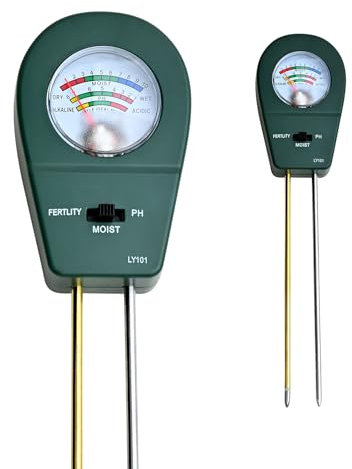 Powboro Kit tester 3 in 1 per terreno, misuratore di umidità/pH/fertilità per giardino, prato, piante in vaso, senza batteria necessaria, kit per test del suolo per interni ed esterni