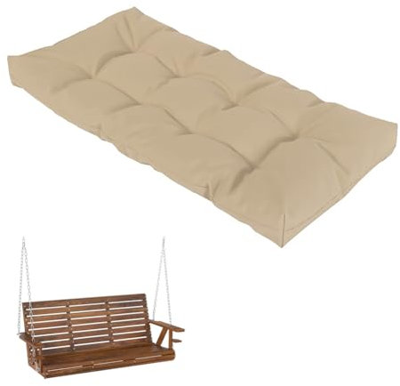 Bankauflage Outdoor, 8cm Dicke Bankkissen Wasserfest rutschfeste Sitzauflage Sitzkissen Bank Indoor Stuhlkissen Bankpolster, Gartenbankauflage Sitzpolster Bank Für Schaukel,Beige,110x50cm