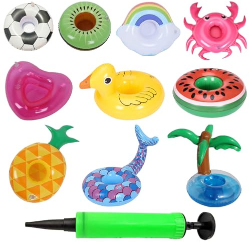Inflatable Drink Holder - 10X Floating Drink Holders | Inflatable Cute Design Decorations for Poolside Hot Tub Beach Swimming Outdoor Spa Use
