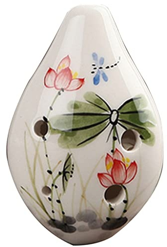 Töpferflöten. Vintage bemalte Blumen 6-Loch SC Keramik Ocarina, exquisite Ornamente(Lotus B)