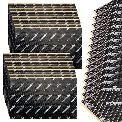 Poppstar 17x Tappetino isolante acustico in alluminio butilico, tappetino fonoassorbente, 40 x 25 cm, spessore 2 mm, tappetino insonorizzante, resistente al calore, autoadesivo