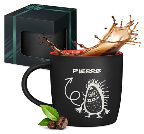 Maverton Mug personnalisable pour hommes, 400ml Tasse à Café Gravée | Avec Prénom et Texte, Mug Humour pour frère, ami, idée cadeau anniversaire, Noël, Bureau, intérieur rouge, petit montre