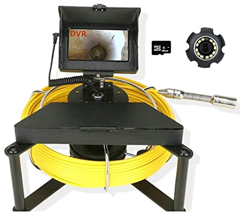 VGVSBG Caméra d'inspection de tuyaux Caméra d'égout 4,3 Pouces IPS Moniteur Couleur Endoscope Industriel d'égout Caméra d'inspection de tuyaux d'égout avec 16 Go DVR D