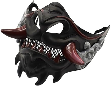 Qsvbeeqj Masquerade Diable Samouraï Fête Demi-visage Halloween Carnaval japonais Diable Samouraï Fête japonaise Halloween Masquerade, Noir , taille unique