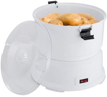 Kartoffelschälmaschine 85W Elektrische Weiß Kartoffelschäler Schälzeit 2-4min Salat-Schleuder mit Edelstahl-Klingen, Kapazität 0.8kg 25.5*27cm Kartoffel Schäl Maschine für Schnelles Schälen in Küchen