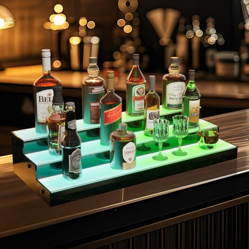 TWSOUL Beleuchtet Weinregal mit LED, LED-beleuchtetes Hausbarregal mit RF-Fernbedienung und App-Steuerung, 3 Etagen leuchtendes Acryl Weinregal, Weinflaschenständer Freistehend, für Home Bar