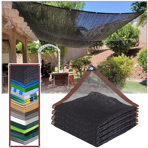 Toldo rectangular con ojales, 60 % de protección UV para jardín, patio, invernadero, gallinero y cochera, color negro, 4 pines, 13 x 17 m