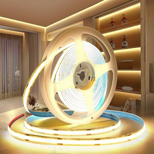 PERVADEO 12V COB LED Streifen Warmweiß 3000K, 10m Selbstklebend LED Strip 320LEDs/m 8mm Breite CRI90+ Flexibles LED Band helles Unterbaulicht für Fernseher, DIY Dekoration(Ohne Netzteil)