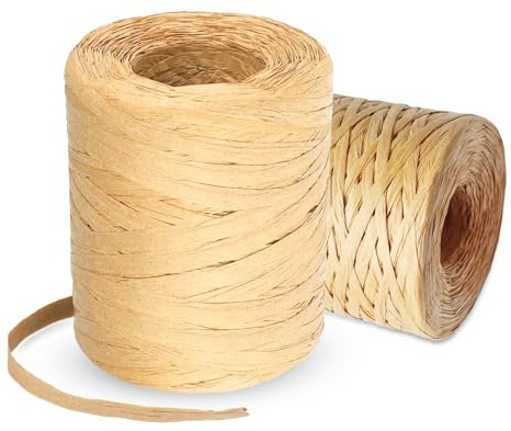 2 Rollen Raffia Bastband 6mm x 200M Naturbast Papierband Packschnur, Geschenkverpackung Raffia Papierschnur für Handwerksprojekte, DIY Dekoration, Weben und Gärtnern