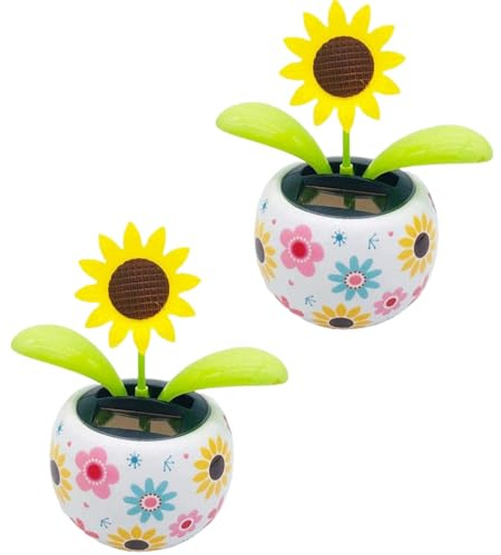 2Pcs Solar Dancings Sunflower Decorations, Sunflower Solars Dancing Flower Solar Dancing Solar Decoration, Solar Powered Swinging Animated Dancer Office Desk Car Decoration, Funny Ornaments