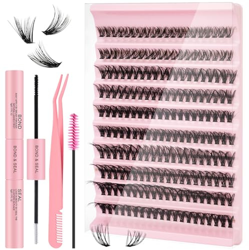 Extension Cils Kit,60D Faux Cils avec Lash Bond and Seal, Kit Extension Lash D Curl 8-16mm,DIY Cluster Cilia Costume,Faux Cilia Individuel Costume pour Débutants Filles et Femmes