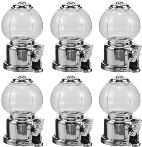 MUSISALY 6Pcs Large Capacity Candy Machine Dispenser Set, Silver Plastic Wedding Candy Containers for Party Favors, Snack Storage Boxes for Birthday and Wedding Guests