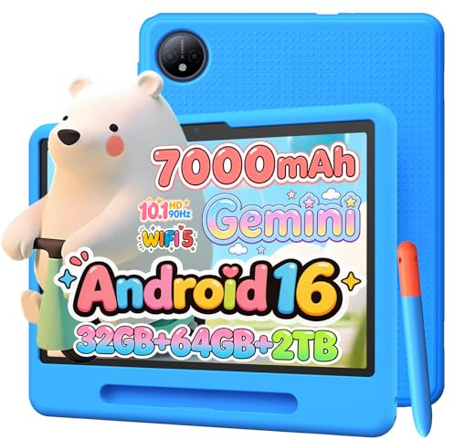 Aorlym P10 Kids Tablet for Ages 3-7, Android 16 Tablet, Gemini AI, 10 Inch Tablets, 90Hz, 32GB RAM+64GB ROM, 7000mAH, 5G WiFi, Face ID, Kids Tablets with case,Includes a Child Protective case and Pen