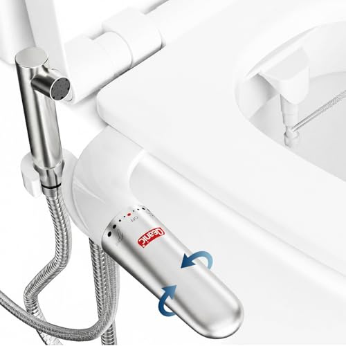DEANIC 2-in-1 Bidet Attachment with Handheld Bidet Sprayer, Ultra-Slim Toilet Seat Bidet, Adjustable Water Pressure & On/Off Control, Cold Water Non-Electric Bidet for Bathroom (Sliver)