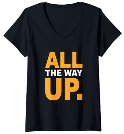 Mujer Color Naranja Todo el Camino Arriba gráfico Naranja Camiseta Cuello V