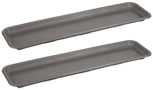 Tymar Blumenkasten untersetzer rechteckig, Blumenuntersetzer 40 cm, 2-er Set, Pflanzenuntersetzer für Pflanzkasten, Blumentopf & Pflanzkübel_Natura (Anthrazit)