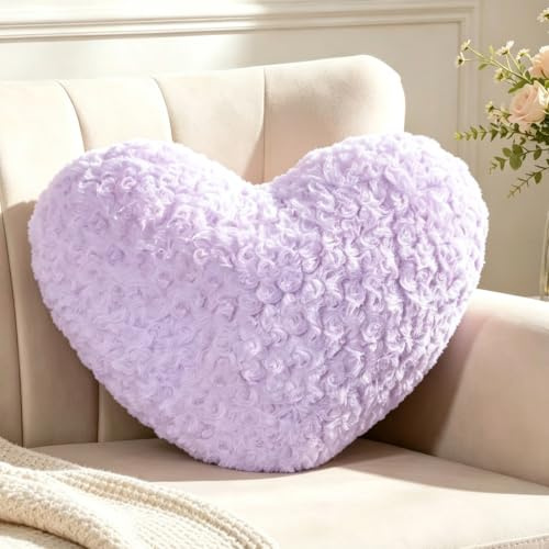 Guaginmy Herzkissen, Lila Herzform Kissen Kuschelkissen, Love Zierkissen Aesthetic, Plüsch Heart Throw Pillow für Wohnzimmer Sofa Kind Schlafzimmer Bett, Geschenk 38x48 cm