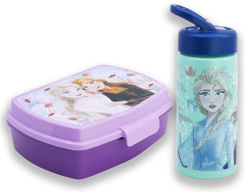 MARUKATSU Set Sandwichera y Botella Infantil 410ml para Colegio y Guardería | Porta Almuerzo Escolar Niño Niña | Fiambrera Infantil Reutilizable Libre BPA (Frozen)